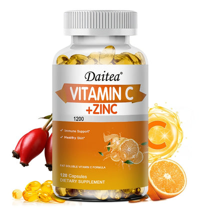 Vitamin C with Zinc Supplement 1200mg Vitamin C & 20mg Zinc — Immune Support, Antioxidant Defense, Collagen & Skin Health, 120 Softgels Daily Formula for Women & Men