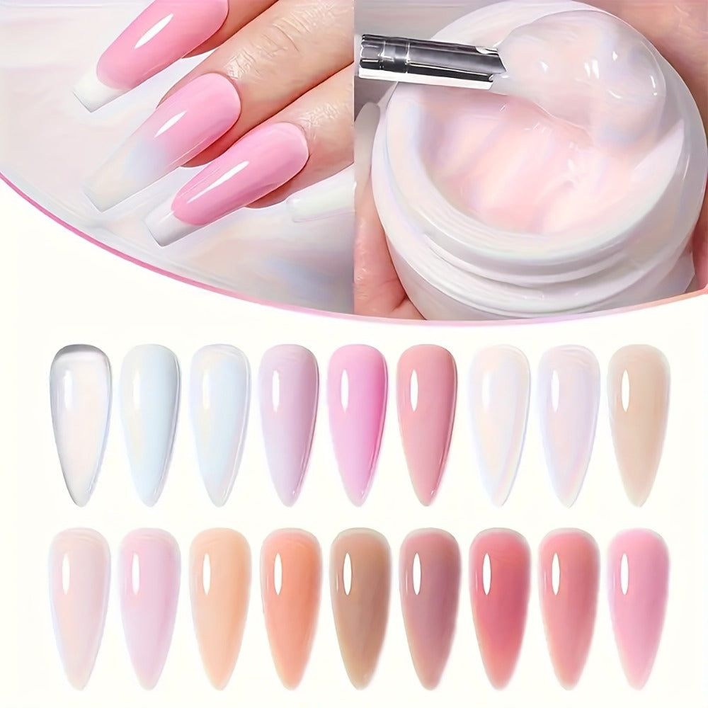 Builder Gel Nail Extension Set 6 Colors 0.51oz Each Crystal Clear White Milky Jelly Light Pink Pink Nude - Alcohol-Free UV LED Self-Leveling Salon Quality Nail Art Kit for Women Extensions Overlays French Manicure
