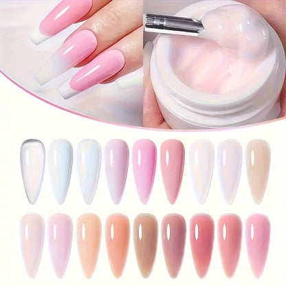 Builder Gel Nail Extension Set 6 Colors 0.51oz Each Crystal Clear White Milky Jelly Light Pink Pink Nude - Alcohol-Free UV LED Self-Leveling Salon Quality Nail Art Kit for Women Extensions Overlays French Manicure