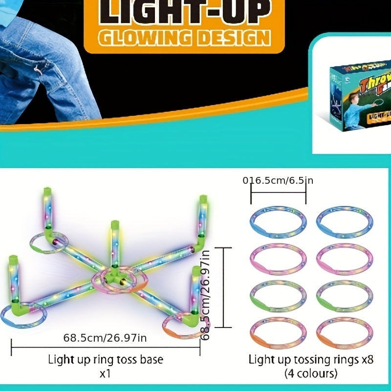 LED Glow Ring Toss Game | Indoor Outdoor Lawn Game for Kids & Family | Glowing Ring Toss Set for Game Night Parties Kindergarten Educational Fun Competition Backyard Play