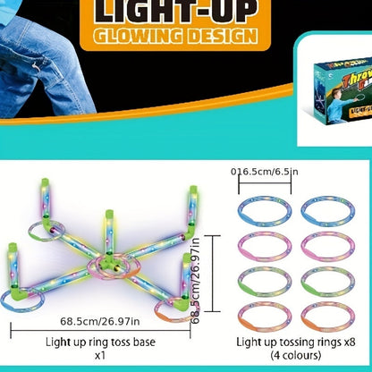LED Glow Ring Toss Game | Indoor Outdoor Lawn Game for Kids & Family | Glowing Ring Toss Set for Game Night Parties Kindergarten Educational Fun Competition Backyard Play