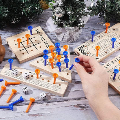Wooden Board Game Set 5-in-1 – Luban Lock Puzzle Brain Games with Peg Board, Dice & Plastic Pieces, Classic Family Strategy Games Kit for Kids Adults, Educational STEM Toy Gift