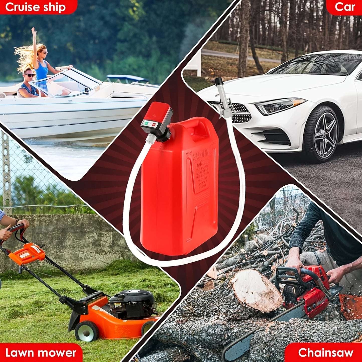 [Portable Gas Can Pump] Automatic Fuel Transfer Pump With Auto-Stop, 51'' Extra Long Hose, 3.2 Gallon Per Min, Battery Or USB Powered, 4 Can Adapters, Fast And Safe Portable Gas Can Pump For Oil, Diesel, Gasoline