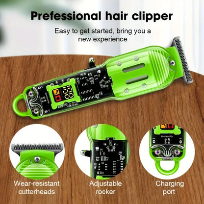 LED Hair Clipper for Men - USB-C Rechargeable Cordless Beard Trimmer with LED Display & 4 Guide Combs, Barber-Grade Home Haircut Kit, Blue Green Red Black, Gift for Men