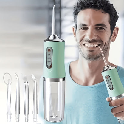 Electric Oral Irrigator Water Flosser with 360° Rotating Nozzle & Precision Pressure Control — Deep Cleans Teeth & Gums, Replaceable Heads, USB Rechargeable, 4 Colors, Home & Travel