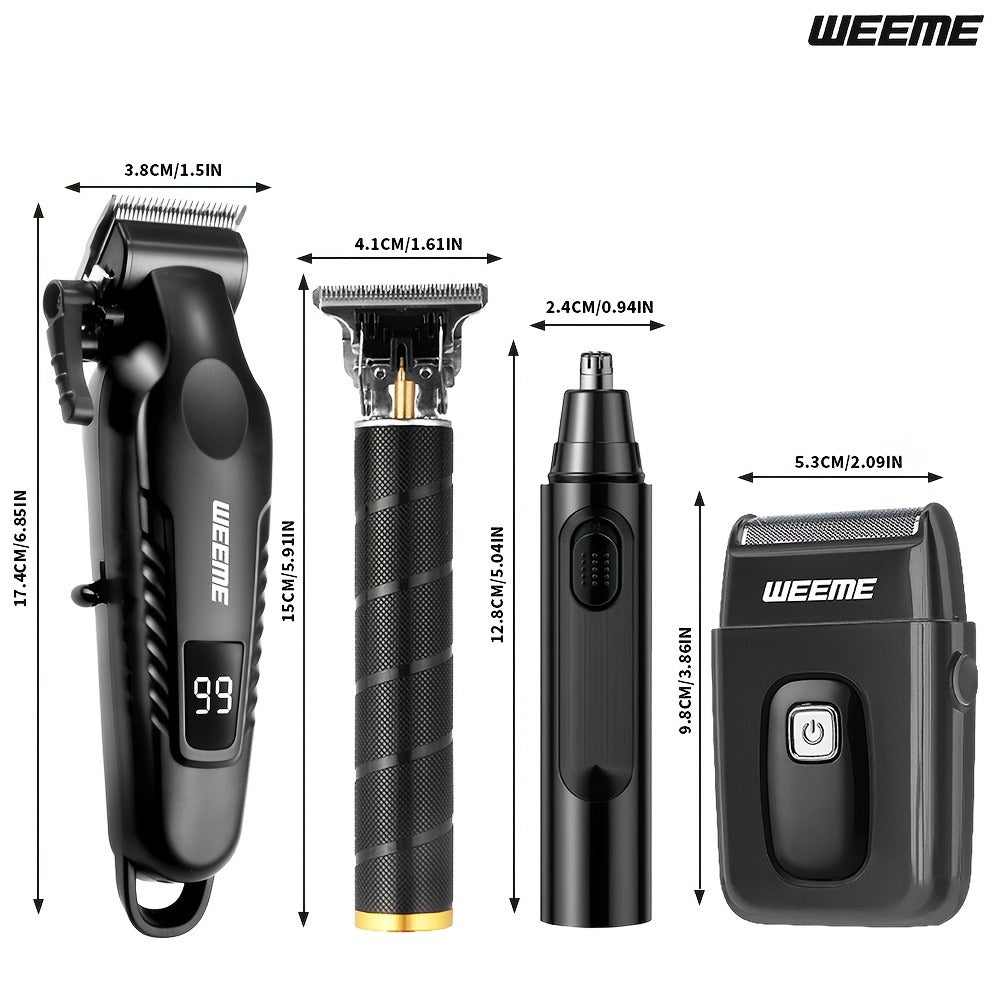 Mens Grooming Kit with Nose Hair Trimmer Electric Shaver WEEME 826 USB Rechargeable LCD Display - Complete Shaving Trimming Set Gift for Dad Brother Son Birthday Holiday