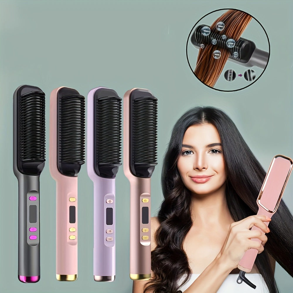 Wet Dry Hair Straightener Brush 2-in-1 Electric Straightening Comb – Multi-Temp Fast Heat Volumizing Styling Tool for Women All Hair Types, Purple Pink White Grey