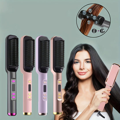 Wet Dry Hair Straightener Brush 2-in-1 Electric Straightening Comb – Multi-Temp Fast Heat Volumizing Styling Tool for Women All Hair Types, Purple Pink White Grey