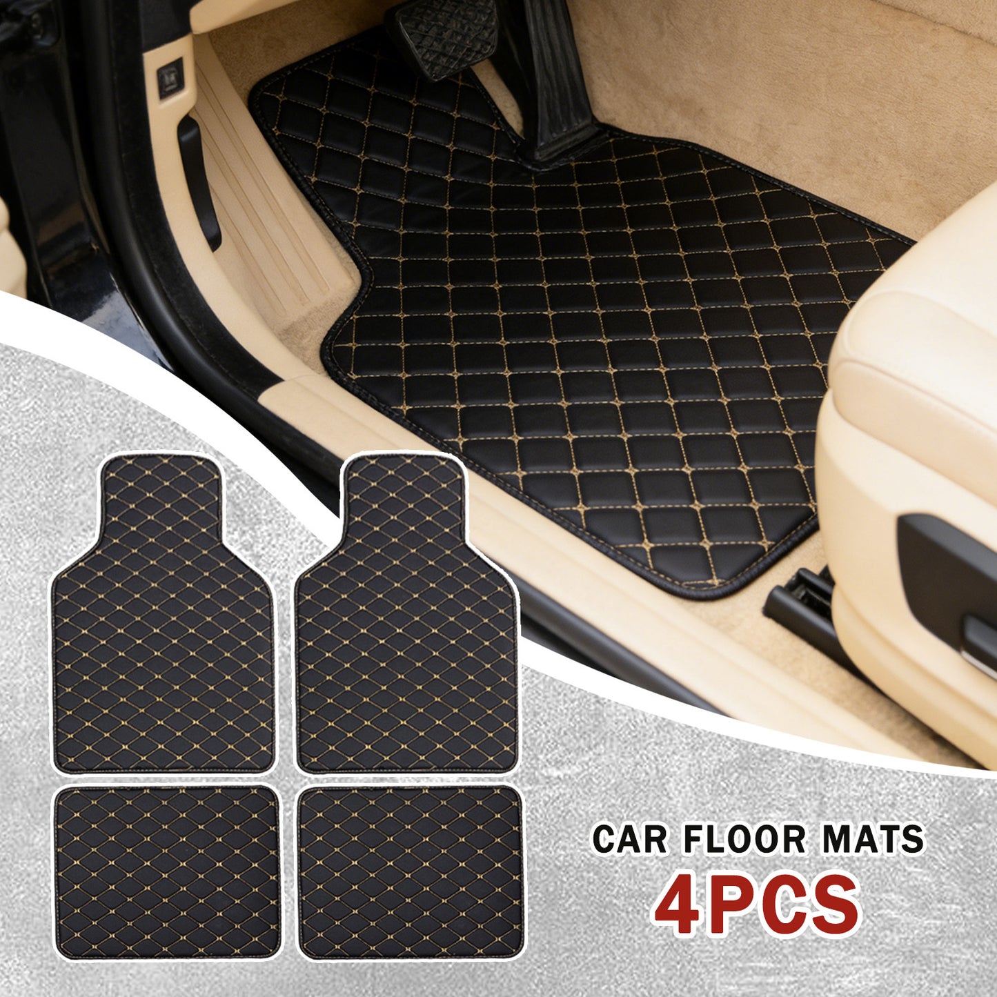 Luxury PU Leather Car Floor Mats 4-Piece & 5-Piece Set – Universal Non-Slip Wear-Resistant Full Coverage Front & Rear Row Auto Floor Mat for Most Vehicle Models (Red / Beige / Brown)