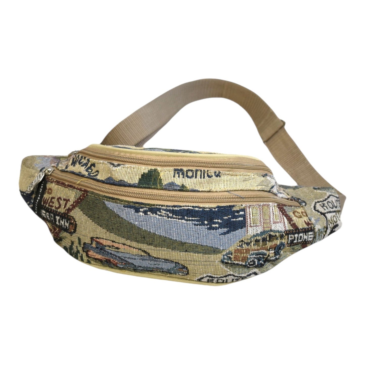 Tapestry Waist Bag Route 66 Vintage – Retro Fanny Pack Canvas Adjustable Strap for Travel Festivals Hiking