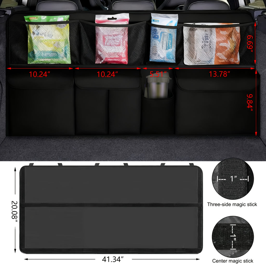 QIANKUNBAG Car Trunk Organizer, Large Capacity Vehicle Backseat Hanging Storage Bag with 9 Pockets, Space Saving Auto Seat Back Cargo Organizing Additions, Universal for SUV, Truck, Van