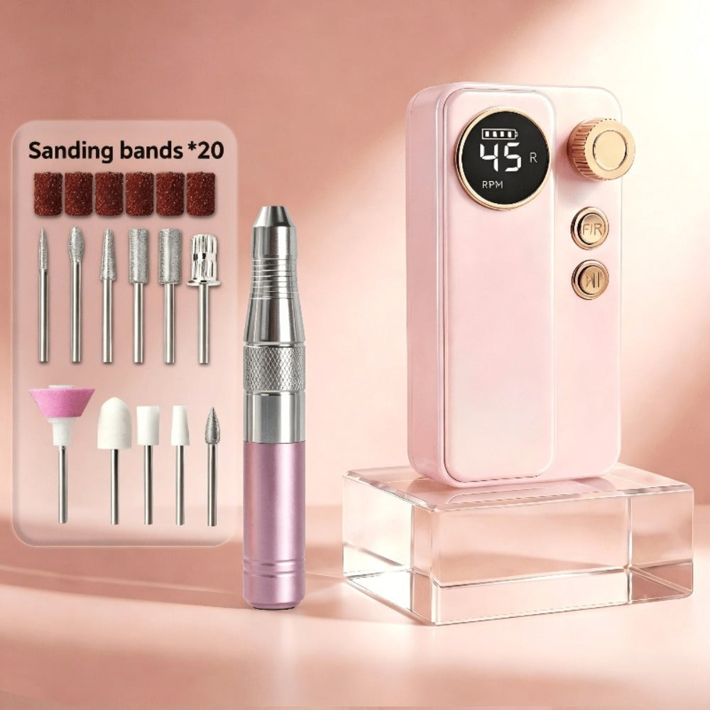 Cordless Electric Nail Drill Machine Rechargeable Professional E-File 11 Bits 20 Sanding Discs High Speed Acrylic Gel Natural Nails Polishing Portable Home Salon Black Pink White Grey Rose Gold