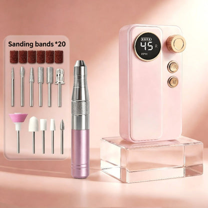 Cordless Electric Nail Drill Machine Rechargeable Professional E-File 11 Bits 20 Sanding Discs High Speed Acrylic Gel Natural Nails Polishing Portable Home Salon Black Pink White Grey Rose Gold