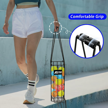 Pickleball & Tennis Ball Hopper Basket – Aluminum Alloy Ball Picker Upper with Handle, Portable Ball Collection Basket for Easy Court Pickup, Storage & Training Tool for Pickleball and Tennis (Black)