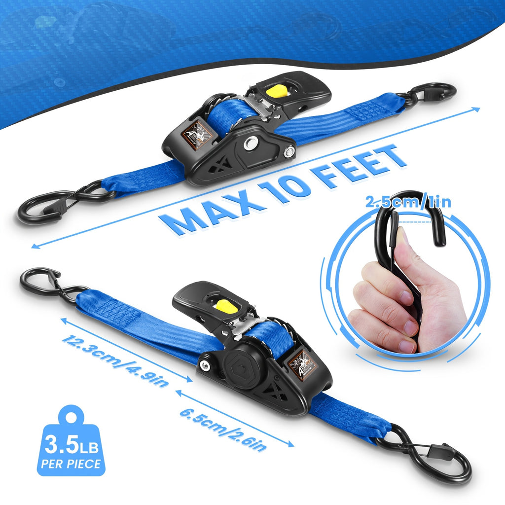 2pcs Retractable Ratchet Straps, 2Inch × 10 Feet Heavy Duty Auto Self Retracting Tie Down Straps - 1pc With Storage Bag And Extension Strap - Cargo Straps For Truck, Cargo Trailer, Motorcycle, Moving, Appliances