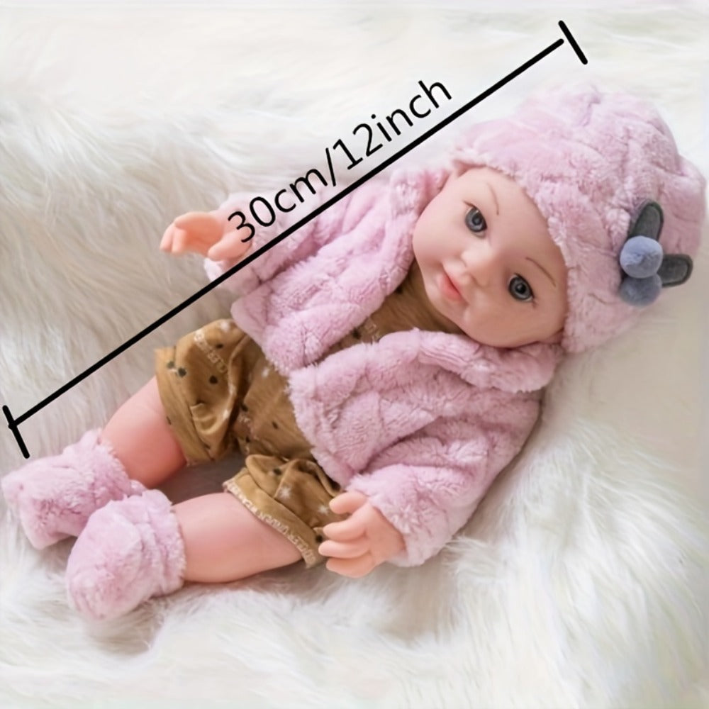 Mini Reborn Baby Doll 12 Inch Pink Plush Outfit Set – 30cm Realistic Newborn Girl Doll with Hat, Socks & Pacifier, Soft Lifelike Baby Doll for Toddlers, Birthday Christmas Holiday Gift for Girls Ages 3+