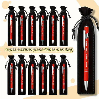Custom Ballpoint Pens with Pencil Pouch Bulk Set – Personalized Ballpoint Pen Pack for Corporate Gifts, School Supplies, Office Promotions | 20/30/80 PCS Customized Pen & Bag Bundle