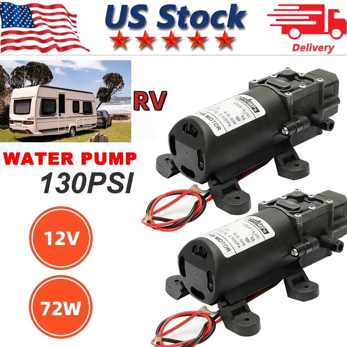 1/2/3pcs 12V Self Priming Sprayer, 130PSI High Pressure Portable Electric Water Pump, Durable ABS Material, for Camper Van, Car Wash, Tap Water Pressurization, Fish Tank, Bath, RV, And More, Without Battery