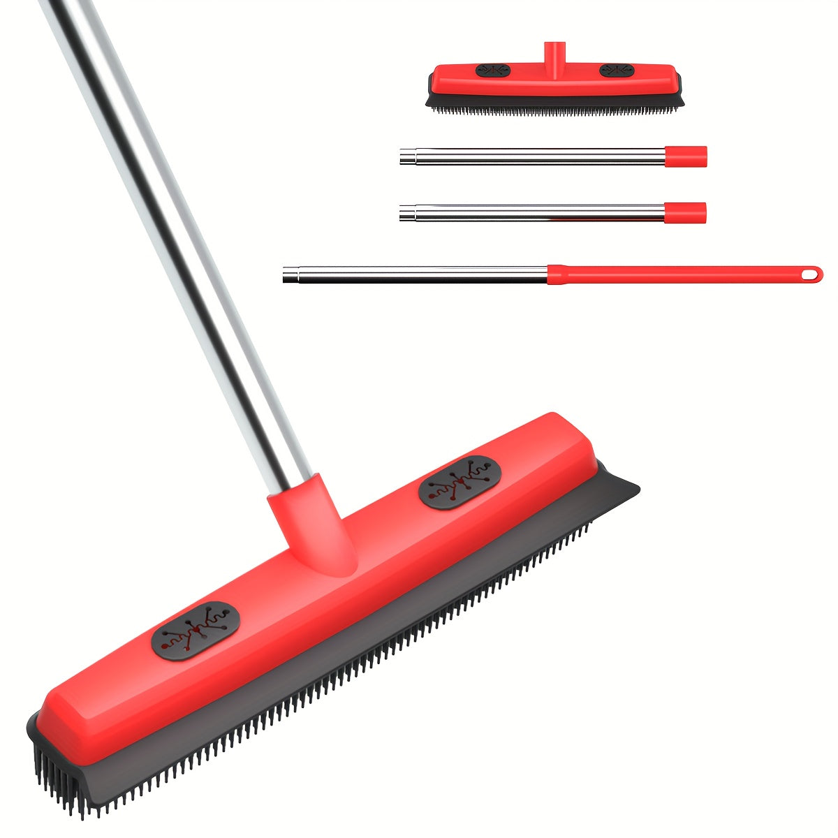 Pet Hair Removal Broom 2-in-1 Silicone Rubber Bristle Broom & Squeegee - Anti-Static Pet Fur Cleaner for Carpet, Hardwood & Tile Floors, Ideal for Dogs & Cats