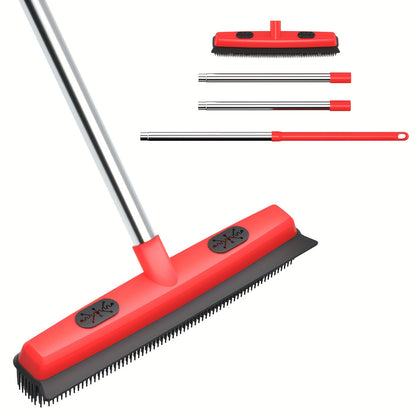 Pet Hair Removal Broom 2-in-1 Silicone Rubber Bristle Broom & Squeegee - Anti-Static Pet Fur Cleaner for Carpet, Hardwood & Tile Floors, Ideal for Dogs & Cats