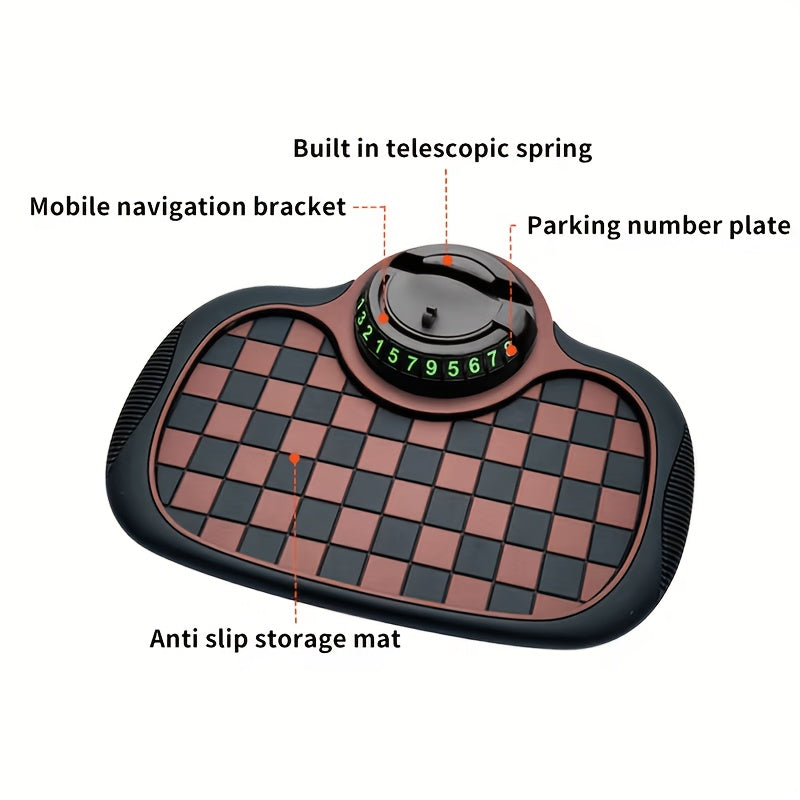 Anti-Slip Mat for Car Dashboard, 2026 New Multifunctional Car Anti-Slip Mats with Temporary Parking Number, Universal Rotatable Vehicle Mounted Anti-Slip Mat Phone Holder