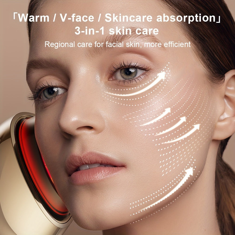 EMS Face Massager – 3-in-1 LED Light Therapy, Warm Heat & EMS Skin Tightening, USB Rechargeable Portable Facial Beauty Device for Anti-Aging, Collagen Boost & Glowing Skin, Home Spa Gift for Women