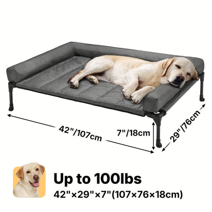 Elevated Dog Bed with Cooling Mesh & Removable Bolster Pillow Top Mat – Raised Dog Cot Bed, No-Slip Feet, Breathable Dog Sofa Bed for Indoor & Outdoor Use