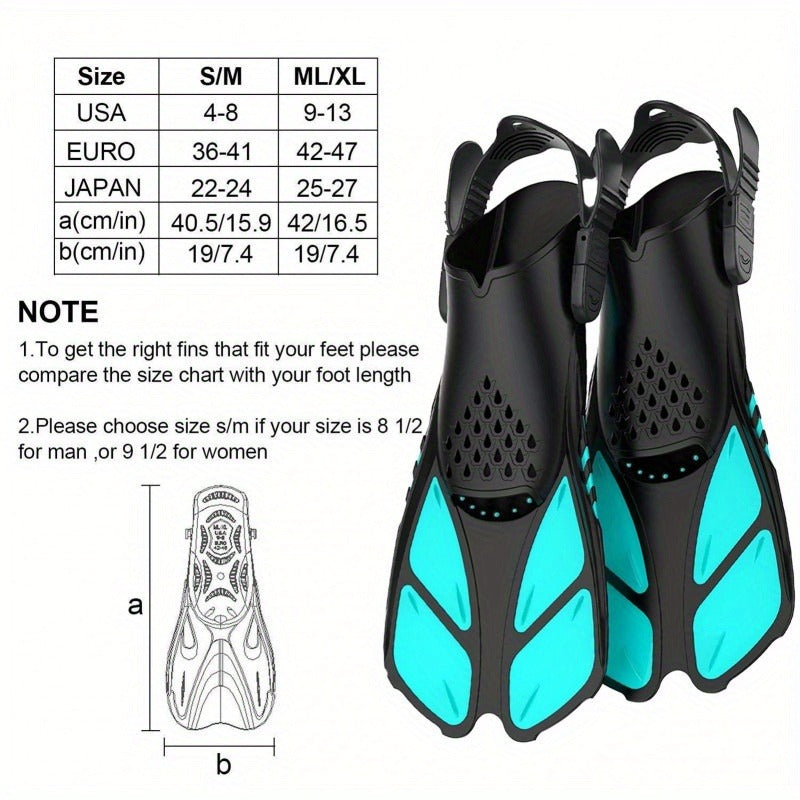 Adjustable Snorkel Diving Fins with Anti-Slip Lace-Up Design – Lightweight PP/TPR Open Heel Fins for Snorkeling Freediving Scuba Diving for Men Women Adults S/M & ML/XL