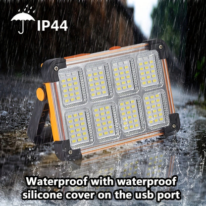 Solar Rechargeable LED Floodlight Flashlight, IP44 Waterproof 4500 Lumens Ultra-Bright Portable Camp Light, USB & Solar Dual Charging 2200mAh, 4 Modes Indoor Outdoor Lighting for Camping, Fishing & Car Maintenance