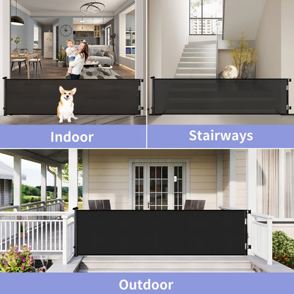 Retractable Baby Gate & Mesh Dog Gate - Extends 55" to 197" Wide, Child Safety Gate for Doorways Stairs Hallways, Indoor & Outdoor Use, Black / White / Gray, 6 Size Options