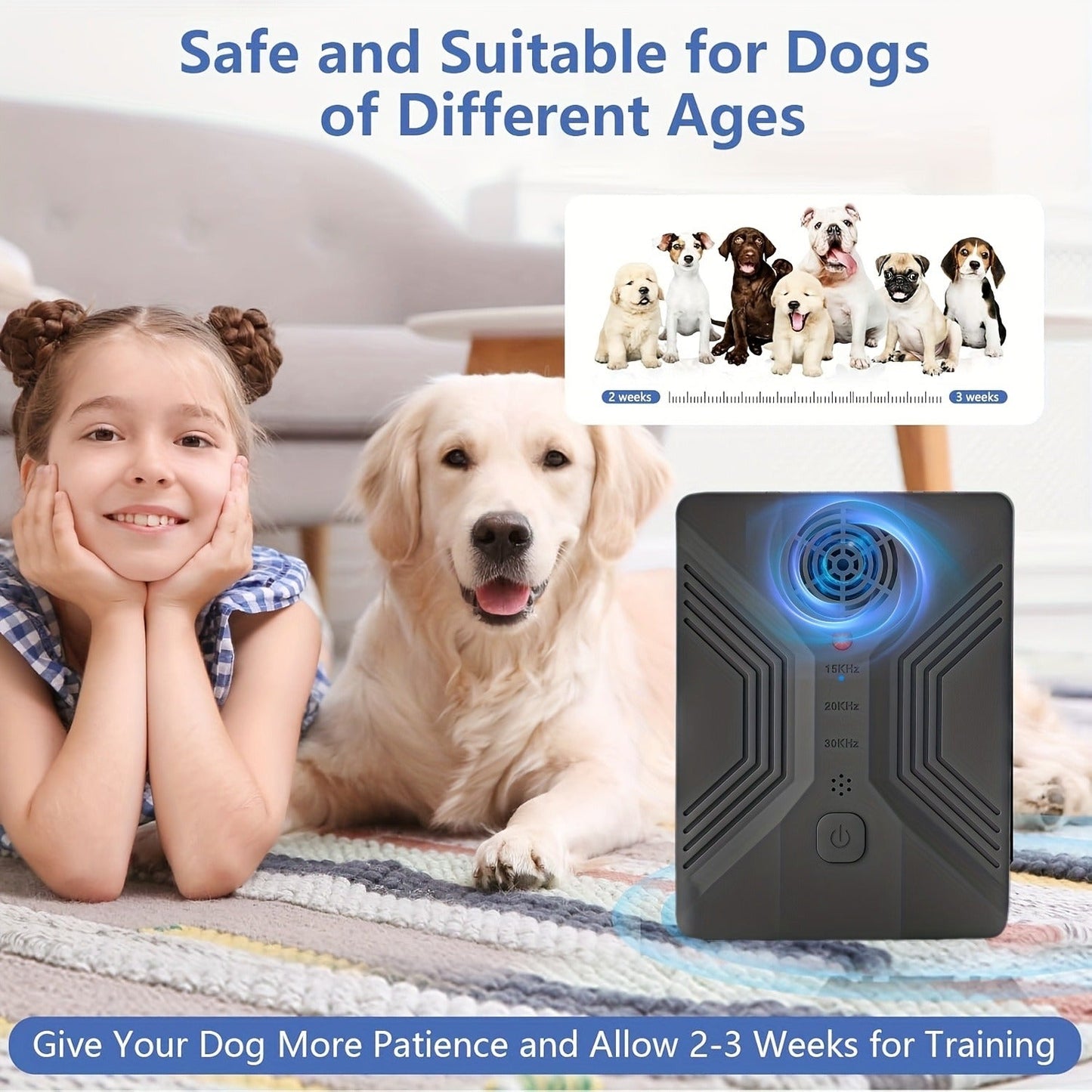Ultrasonic Anti-Barking Device – Automatic Dog Bark Deterrent with 3 Frequency Modes & 50ft Range | Rechargeable 1500mAh, Hands-Free & Humane | Indoor & Outdoor Bark Control for All Dog Sizes | Dark Gray