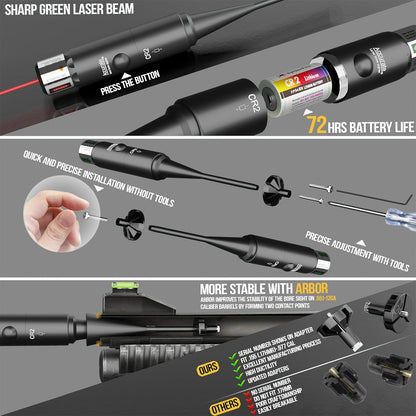 Laser Bore Sighter Kit with 64 Adapters, Red Laser Bore Sight for Rifles Shotguns Pistols Revolvers, Multi-Caliber .17 to 12GA Boresighter 400 Yard Range 72Hr Battery Life Class IIIA