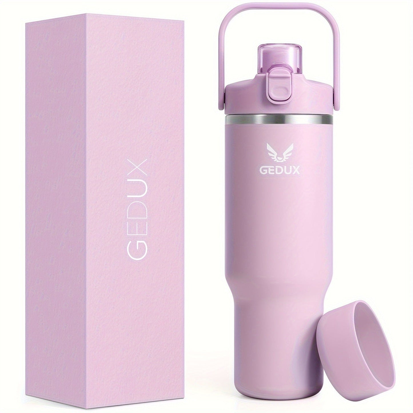 Stainless Steel Tumbler with Handle and Straw Vacuum Insulated Water Bottle 2-in-1 Lid Chug Lid Straw Lid Silicone Boot Matte Finish Gift for Women Men Christmas