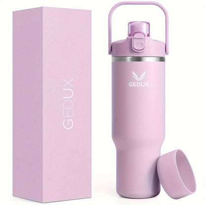 Stainless Steel Tumbler with Handle and Straw Vacuum Insulated Water Bottle 2-in-1 Lid Chug Lid Straw Lid Silicone Boot Matte Finish Gift for Women Men Christmas