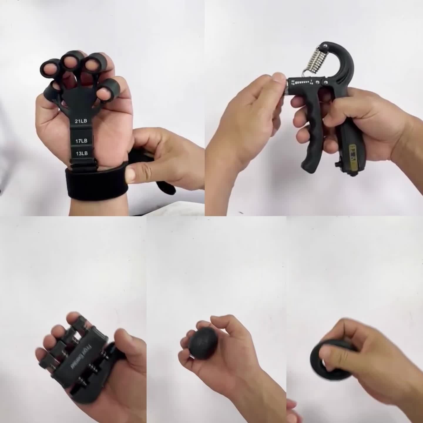 Grip Strengthener Set 5pcs - Adjustable Hand Grip Trainer with Counting, Finger Exerciser, Finger Stretcher, Forearm Workout Ring & Hand Exercise Ball for Rock Climbing, Tennis, Guitar, Rehab