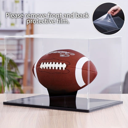 Acrylic Football Display Case Clear Crystal Box with Removable Football Stand Detachable Easy Assembly Memory Storage Display Box for Full Size Football Collectors Gift for Football Fans Athletes