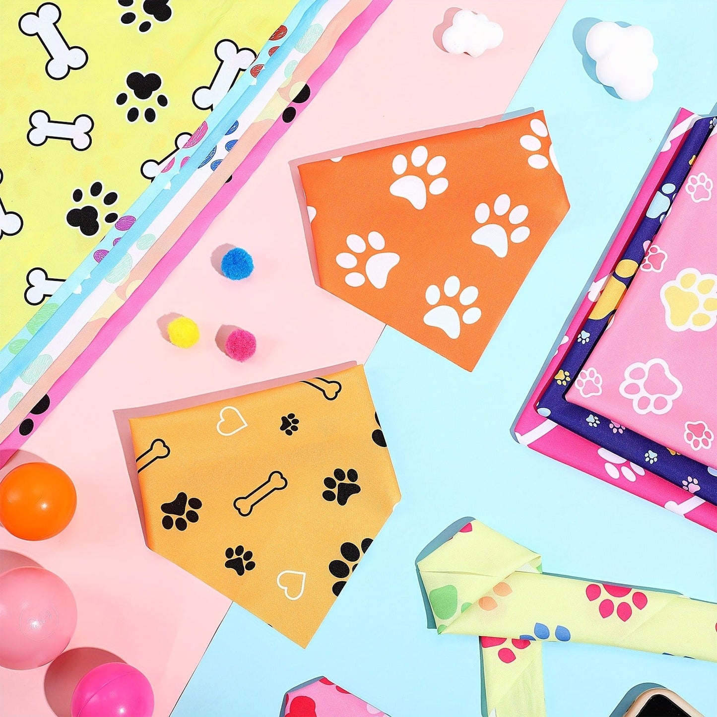 Dog Bandanas 50-Pack Paw Print Triangle Kerchief Bulk Set – Pet Costume Bibs for Dogs & Cats, Party Accessories for Grooming Salons, Puppy Photoshoots & Holiday Celebrations