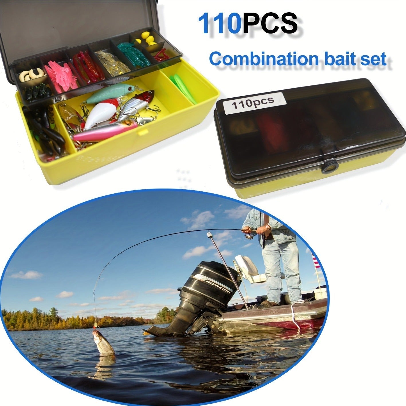 Fishing Lures Kit with Tackle Box – Mixed Plastic & Metal Baits, Hooks, Swivels & Jig Hooks (110/252/361pcs)