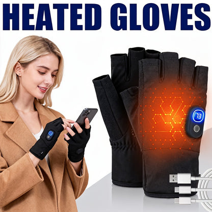 Electric Heated Gloves Half Finger – Digital Battery Display, 3 Heat Settings, 5H Runtime, USB-C Fast Charging for Skiing Cycling Fishing Hiking Winter