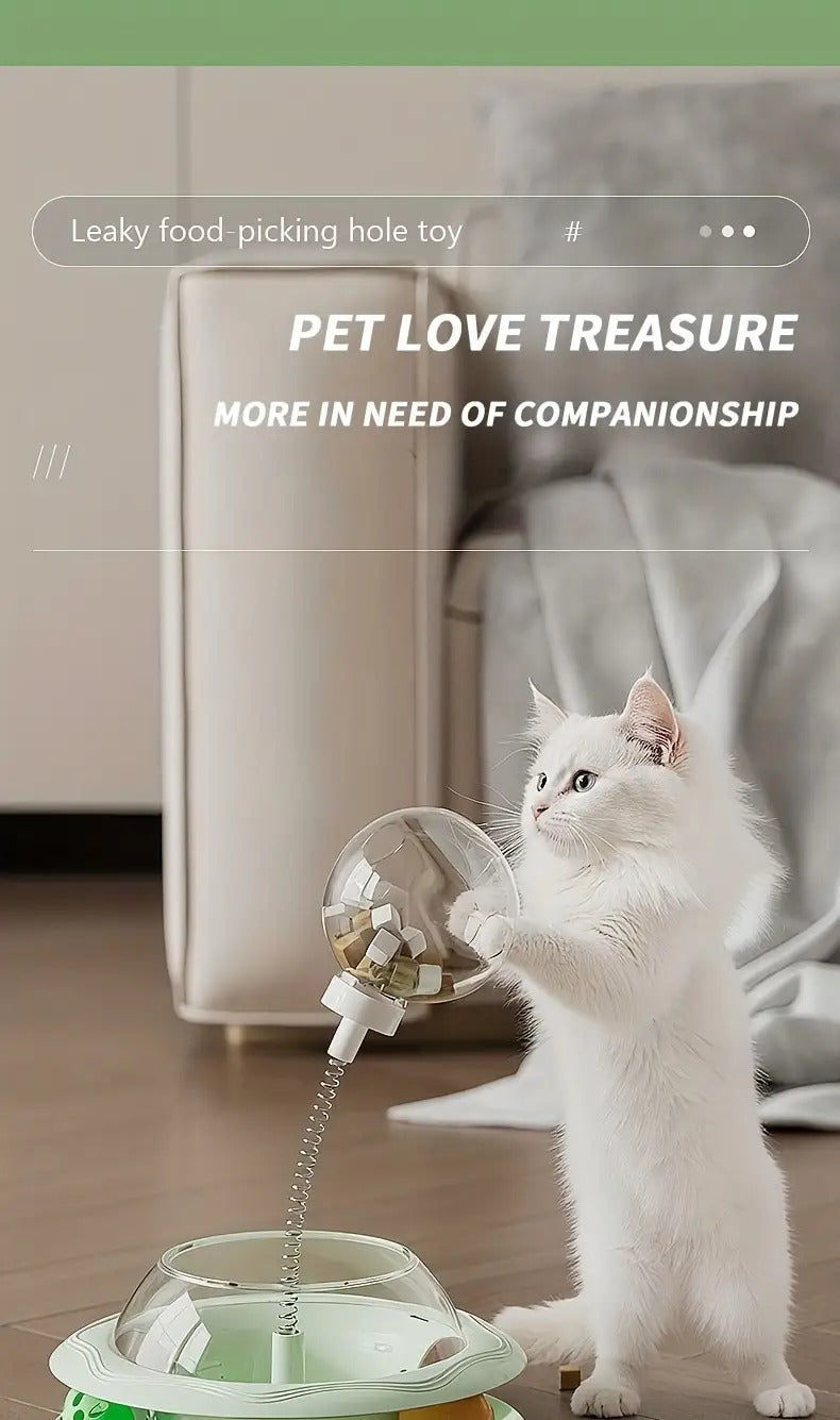Cat Puzzle Toy Spinning Wheel with Food Spill Feeder - Interactive Rotating Excavating Toy for Indoor Cats & Kittens, No Battery Mental Stimulation & Hunting Instinct Exercise Toy