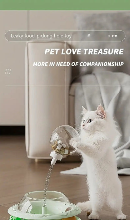 Cat Puzzle Toy Spinning Wheel with Food Spill Feeder - Interactive Rotating Excavating Toy for Indoor Cats & Kittens, No Battery Mental Stimulation & Hunting Instinct Exercise Toy