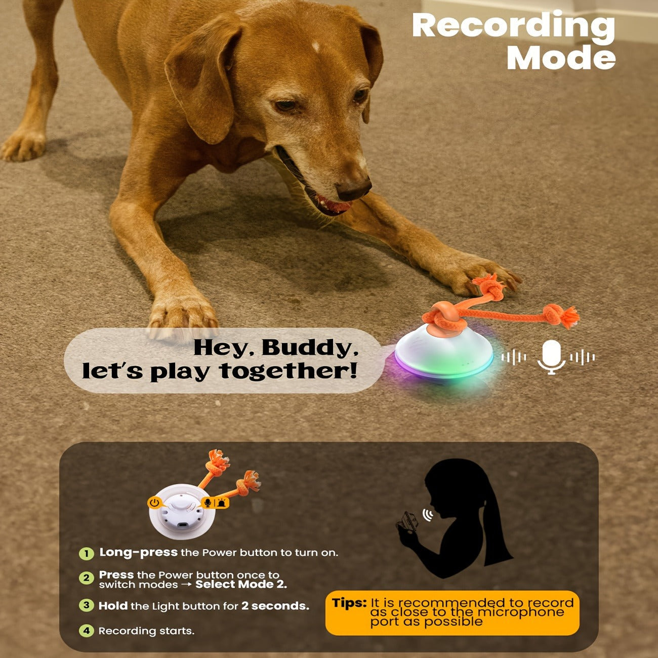 Automatic Rolling Dog Ball Toy with Rope - Motion-Activated Wicked Ball with Voice Recording, Interactive Self-Moving Stimulation Toy for Small Medium Dogs, Relieves Boredom & Anxiety