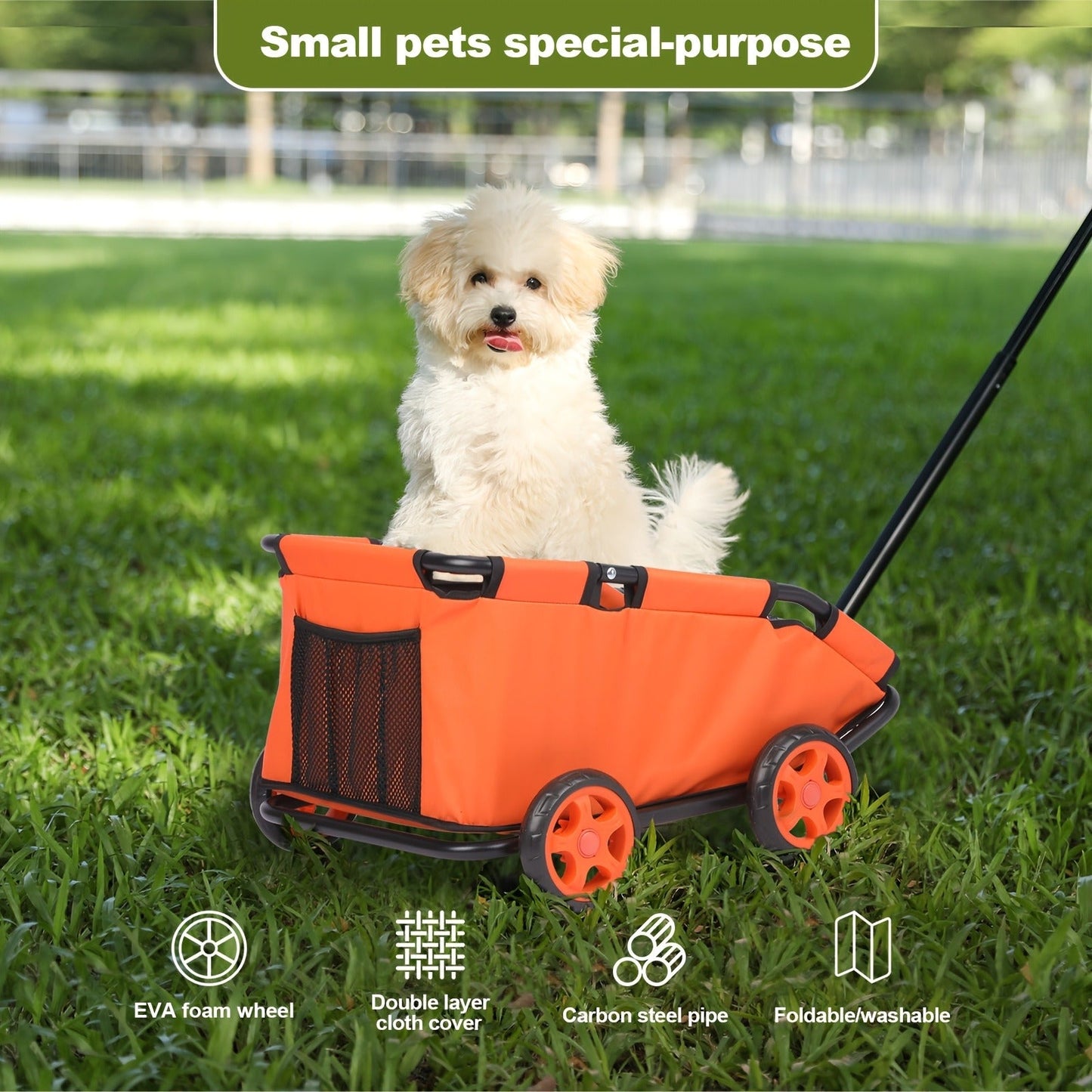 Pet Stroller Foldable 4-Wheel Dog Cat Stroller with Storage Basket – 360° Swivel Front Wheels, Rear Brake, Smooth Ride for Small Medium Dogs & Cats, Lightweight Travel Pram