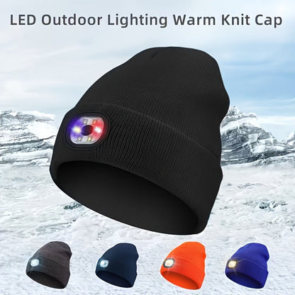 LED Knit Beanie with USB Rechargeable Lights – Light-Up Acrylic Knit Hat for Running, Hiking & Outdoor Activities, Stretchy Unisex Winter Beanie with Built-In LED Headlamp, Lightweight & Warm