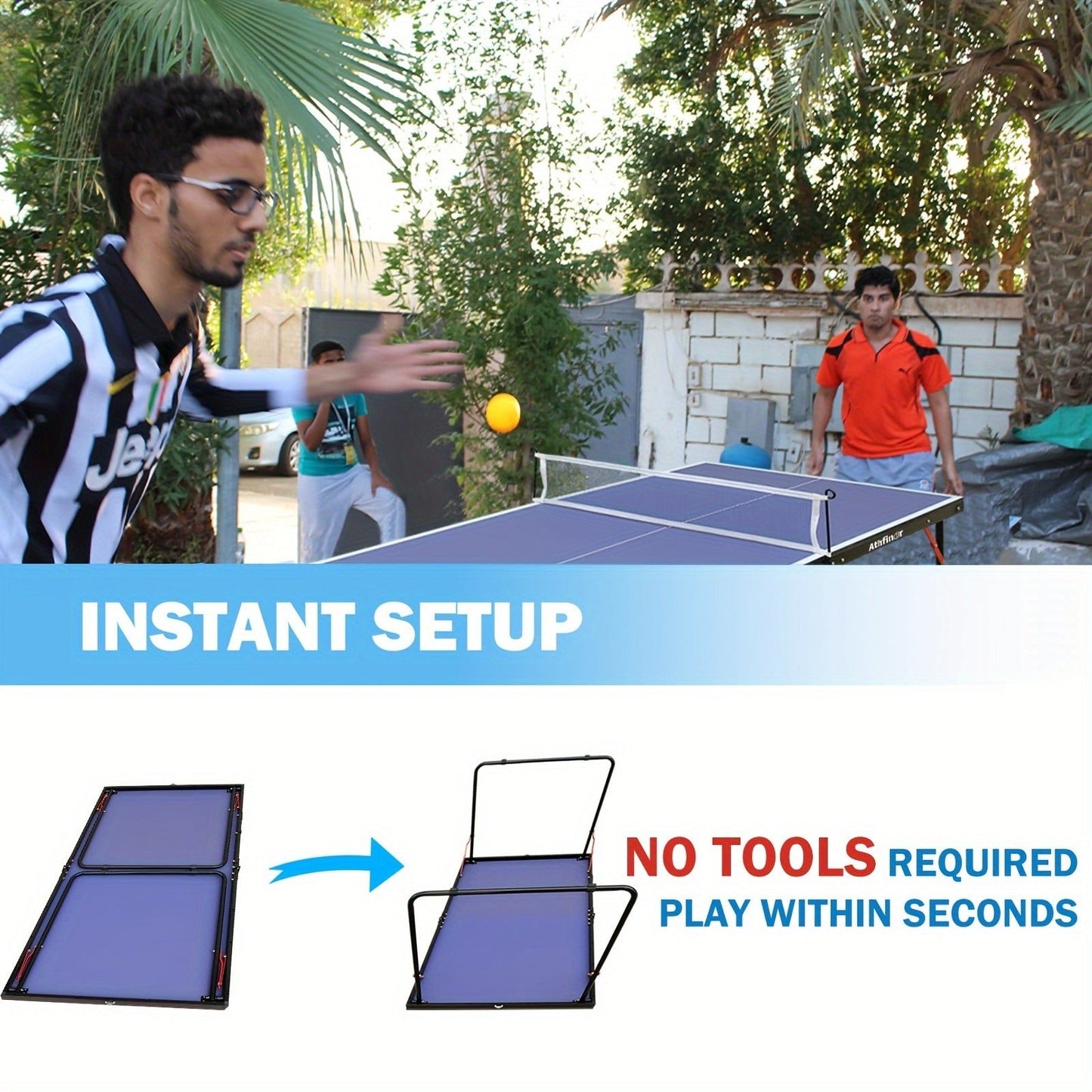 Foldable Ping Pong Table 4.5ft – Portable Midsize Table Tennis Table for Indoor & Outdoor, Family & Camping Game Set with 2 Paddles, 3 Balls & Net