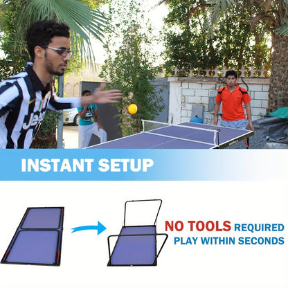 Foldable Ping Pong Table 4.5ft – Portable Midsize Table Tennis Table for Indoor & Outdoor, Family & Camping Game Set with 2 Paddles, 3 Balls & Net