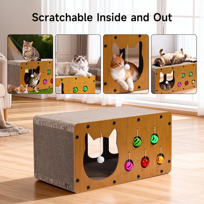 Cat Scratching Board with Interactive Rolling Ball – Multifunctional Cat Furniture for Scratching Playing & Resting, Sturdy Breathable Design, Perfect Cat Toy Gift for Indoor Cats