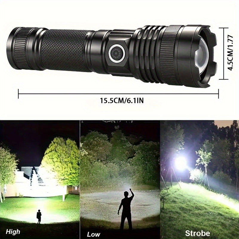Survival Flashlight with Fire Starter - 3000 Lumen Rechargeable Aluminum Torch, Fresnel Lens Igniter, Zoomable LED, 18650 Battery for Wilderness Camping, Fishing & Emergency
