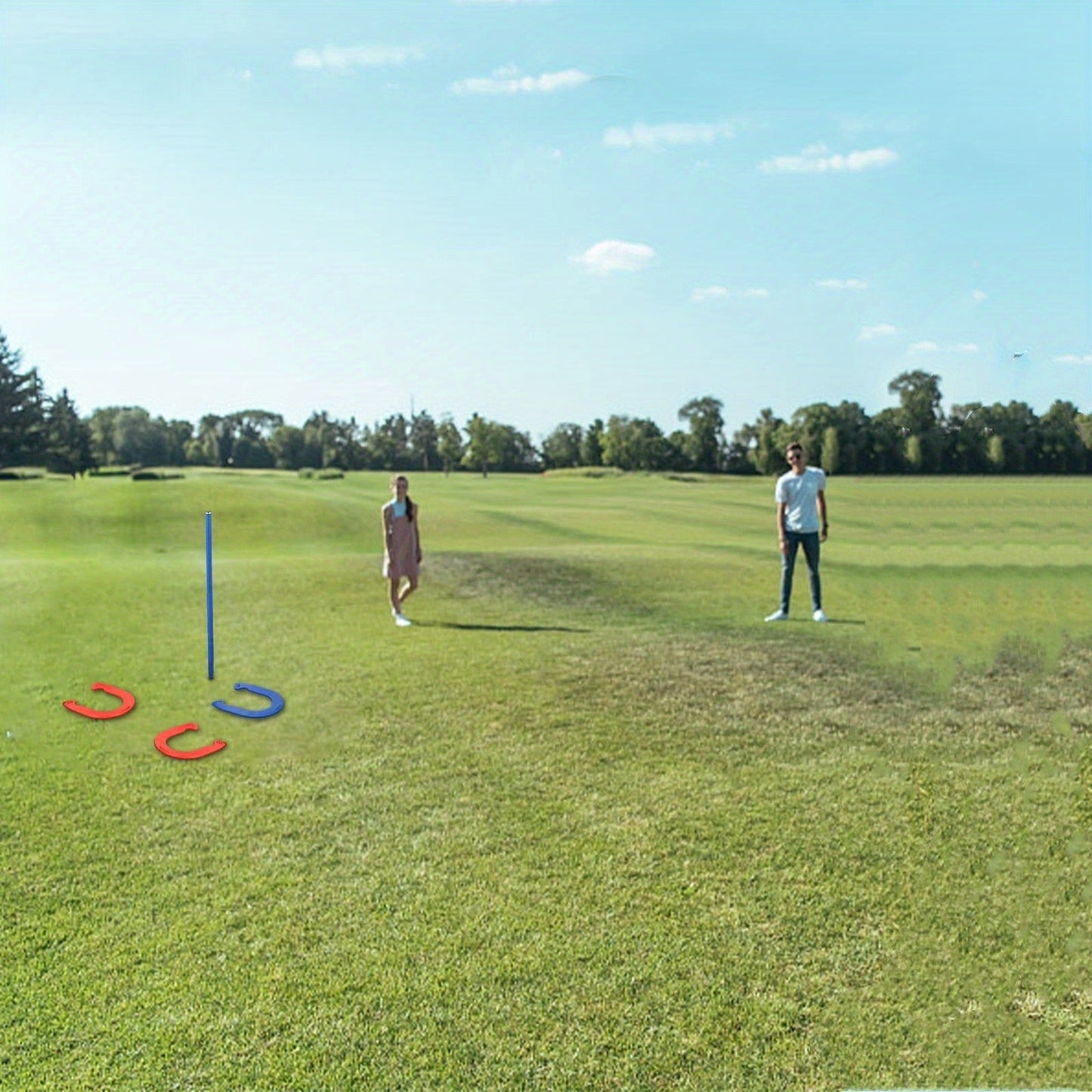 Horseshoes Game Set Heavy Duty – 4 Forged Steel Horse Shoes & 2 Stakes, 1.2lb Each, Red & Blue – Outdoor Lawn Game for Adults & Family, Backyard, Beach & Party