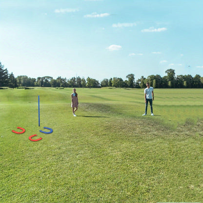 Horseshoes Game Set Heavy Duty – 4 Forged Steel Horse Shoes & 2 Stakes, 1.2lb Each, Red & Blue – Outdoor Lawn Game for Adults & Family, Backyard, Beach & Party